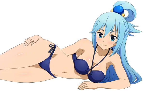 Girl, sexy, cleavage, long hair, boobs, anime, Aqua, blue eyes