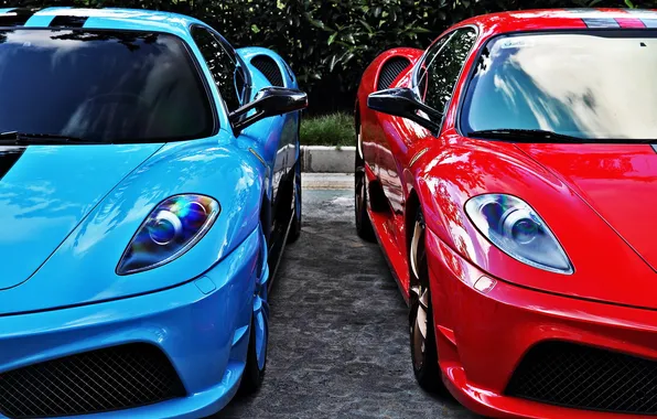 Красный, голубой, ferrari, феррари, f430, спорткары