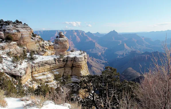 Картинка зима, снег, камень, США, Гранд-Каньон, Grand Canyon, сланцы, штат Аризона