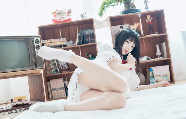 Beautiful, Asian, Model, Bed, Woman, Lying Down, Laying, Pretty