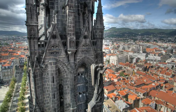 Город, Франция, дома, панорама, собор, cathédrale Notre-Dame-de-l'Assomption de Clermont, Clermont
