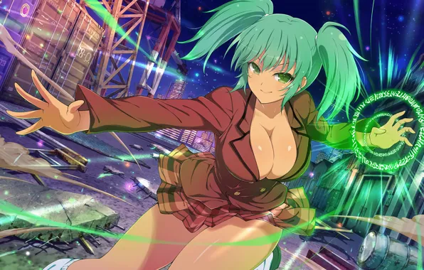 Girl, sexy, cleavage, green eyes, boobs, anime, beautiful, short hair