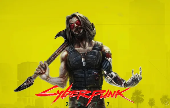 Гитара, киборг, Cyberpunk 2077, Киберпанк, Johnny Silverhand