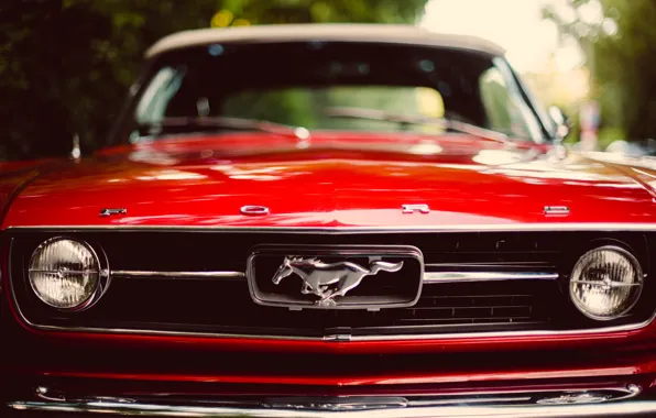Красный, Mustang, мустанг, red, ford, форд, передок, classic