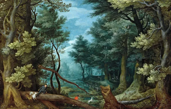 Картина, Ян Брейгель старший, Лесной Пейзаж с Оленьей Охотой