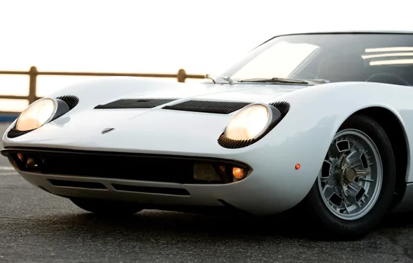 Авто, Lamborghini, Белый, Ретро, Машина, Колесо, Ресницы, 1969