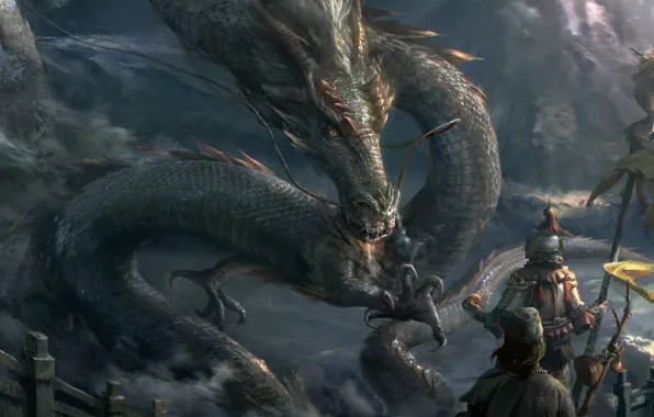 Картинка дракон, фэнтези, арт, когти, змей, защитники
