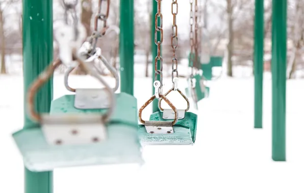 Снег, фон, качели