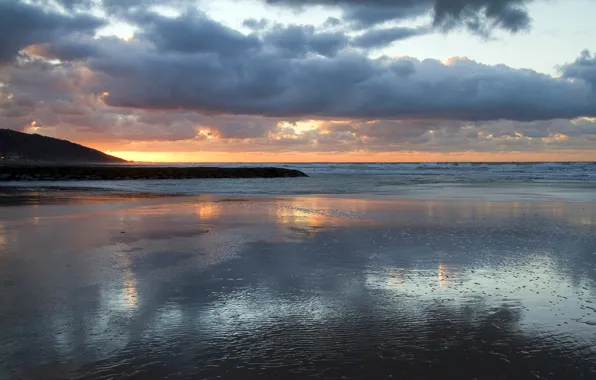 Море, волны, облака, закат, горизонт