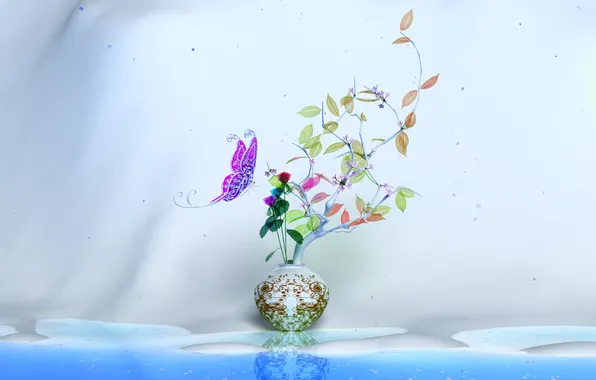 Листва, ваза, бабочька, Grand Waltz brilliant