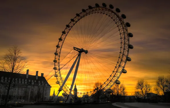 Картинка закат, Лондон, колесо