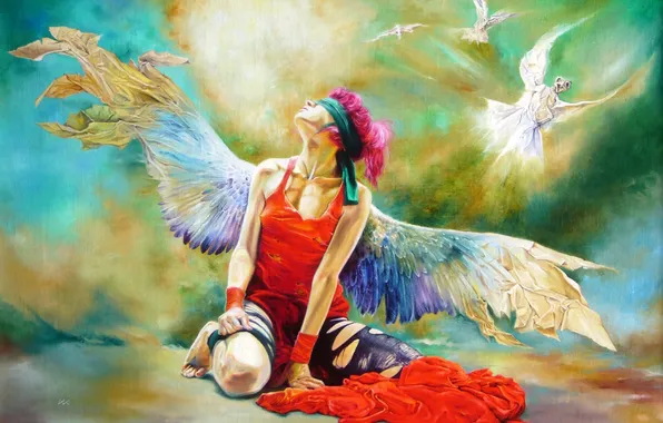 Картинка девушка, крылья, ангел, Wlodzimierz Kuklinski