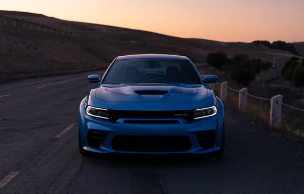 Закат, вечер, Dodge, вид спереди, Charger, Hellcat, SRT, Widebody