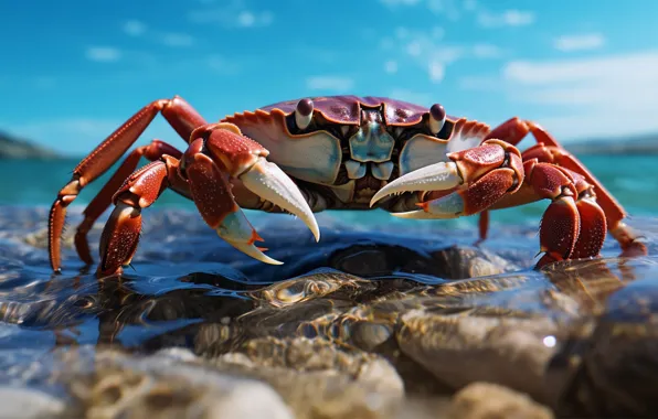 Море, взгляд, вода, природа, галька, камни, берег, краб