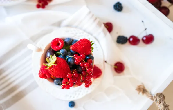 Ягоды, черника, клубника, тарелка, fresh, смородина, cup, berries