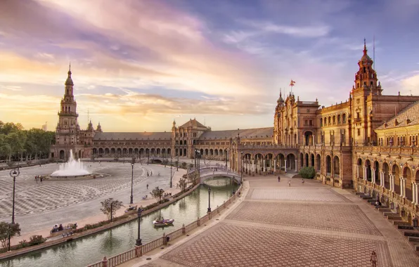 Картинка здания, площадь, фонтан, Испания, Севилья