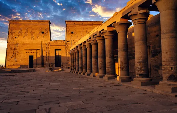 Закат, Египет, Sunset, Egypt, Асуан, Aswan, Храм Филе, Temple of Philae