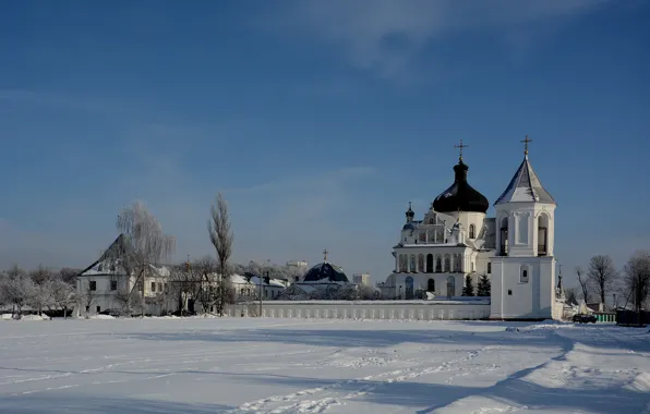Зима, пейзаж, архитектура, монастырь