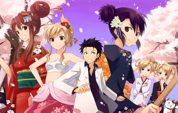 Картинка кошка, девушка, аниме, арт, Nyan Koi!, Кошачьи прихоти