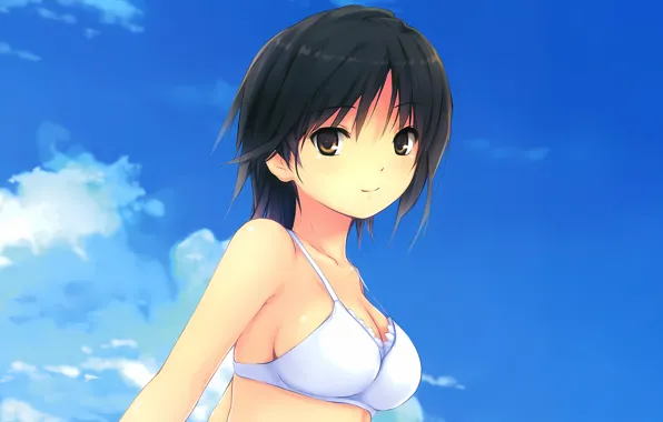 Girl, sexy, cleavage, sky, brown eyes, boobs, anime, beautiful