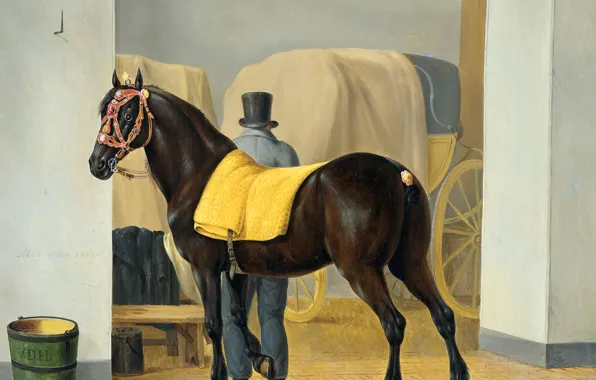 Картинка животные, лошадь, масло, картина, холст, Энтони Оберман, Рысак в Конюшне