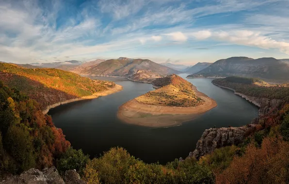 Beach, river, coast, mountains, sand, stones, plateaus