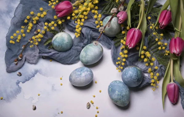 Цветы, яйца, весна, Пасха, тюльпаны, happy, flowers, tulips