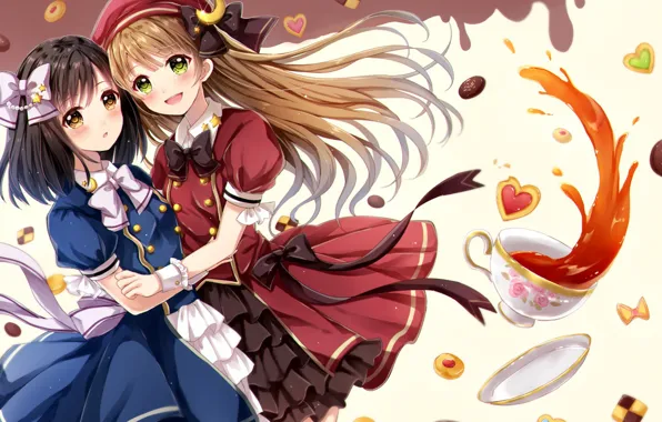 Girl, dress, anime, japanese, friend