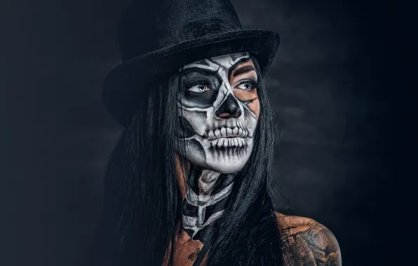 Картинка skull, female, makeup, day of the dead