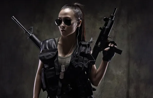 Девушка, оружие, автомат, girl, warrior, uzi