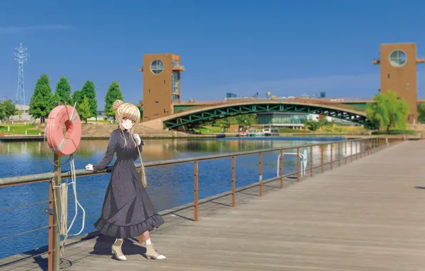 Вода, девушка, деревья, мост, Otonari no Tenshi-sama ni Itsunomanika Dame Ningen, Mahiru Shiina