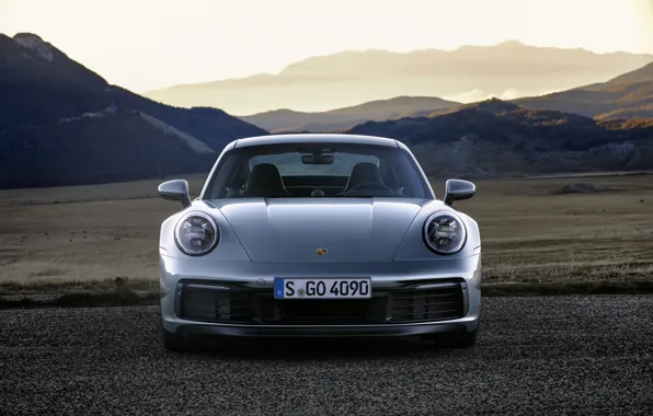 Картинка горы, купе, равнина, 911, Porsche, стоянка, вид спереди, Carrera 4S