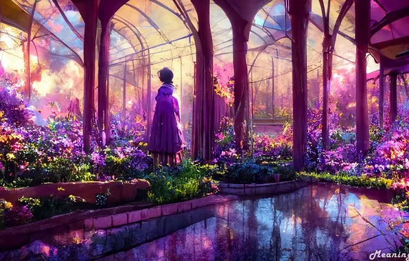 Цветы, красота, растения, оранжерея, digital art, цифровое искусство, одинокая фигура, ИИ арт