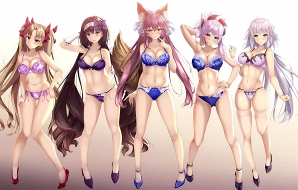 Sexy, lingerie, pantsu, bra, cleavage, panties, thighhighs, pink hair