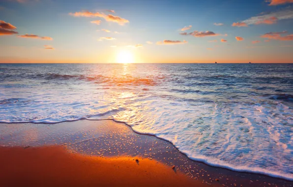 Картинка песок, море, пляж, небо, облака, пейзаж, природа, beach