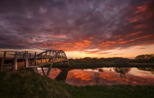Картинка закат, мост, река, Blazing Bridge