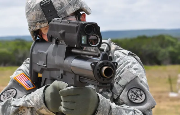 USA, soldier, big, helmet, Semi-Automatic Airburst System, XM25, 25 mm amunition