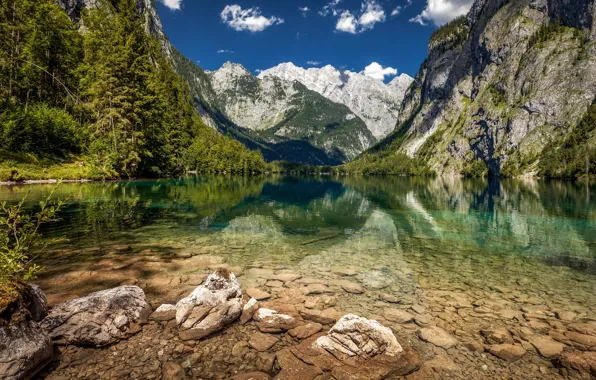 Горы, озеро, камни, Германия, Бавария, Germany, Bavaria, Bavarian Alps