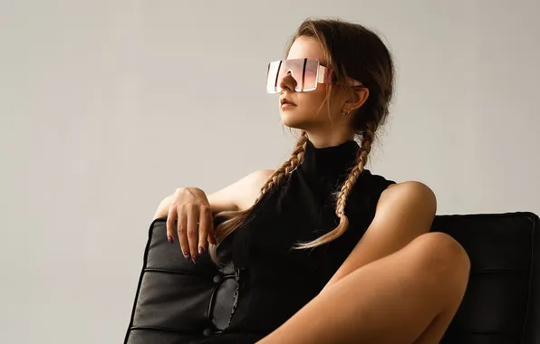 Woman, young, beautiful, model, sunglasses, long-haired, pigtails, charming