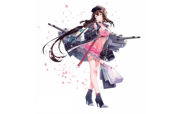 Girl, sexy, cleavage, long hair, dress, brown hair, boobs, anime