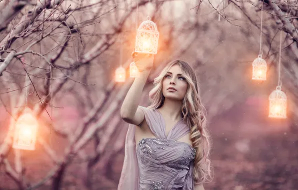 Картинка девушка, фонарики, Alessandro Di Cicco, Magic Lanterns