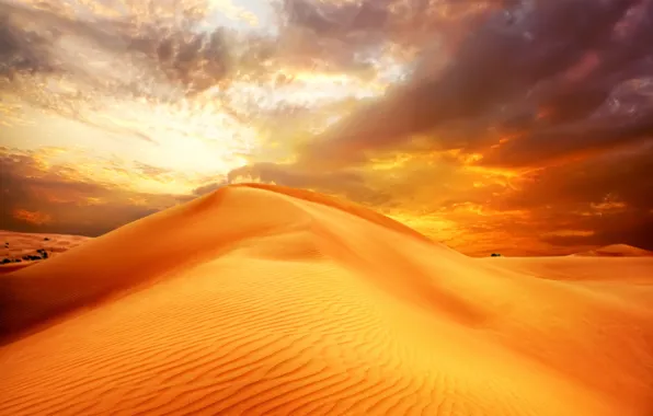 Картинка песок, небо, облака, пейзаж, природа, пустыня, дюны, восход солнца