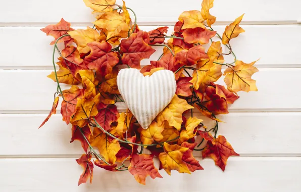 Осень, листья, любовь, фон, дерево, сердце, colorful, love