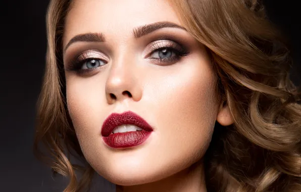 Картинка взгляд, крупный план, лицо, ресницы, фон, портрет, макияж, прическа