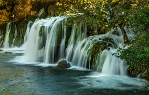 Скалы, берег, водопад, поток