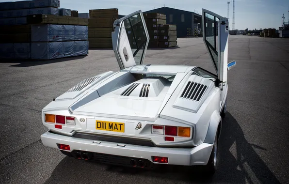 Белый, Lamborghini, суперкар, Countach, задок, 1988, 25 Anniversary