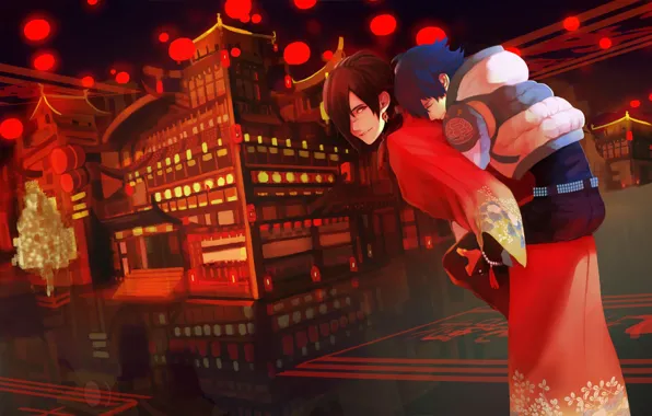 Ночь, город, аниме, DRAMAtical Murder, Fanart, Koujaku, Pixiv, Fanart From Pixiv