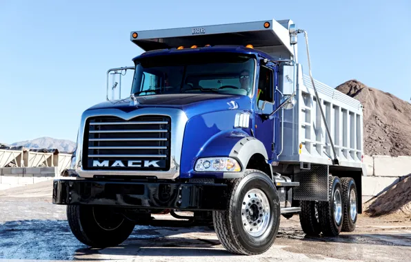 Синий, кабина, кузов, самосвал, 6x4 Dump Truck, Mack Granite, тяжёлый грузовик