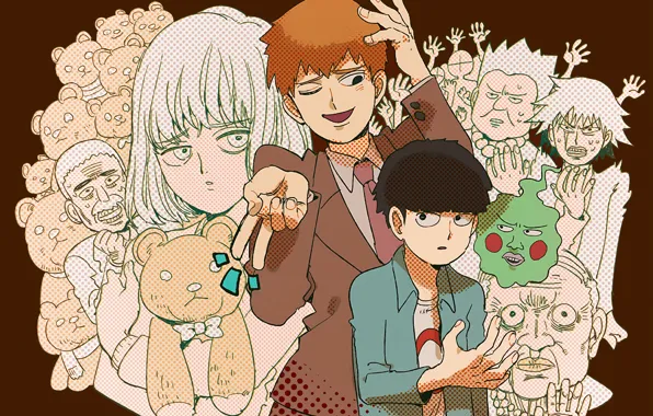 Люди, приведение, Mob Psycho 100, Кагеяма Шигео, Моб психо 100, Аратака Рейген, Ямочки