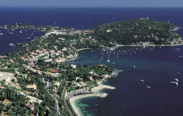 Море, побережье, Франция, France, Nice, view from the sky, Saint Jean Cap Ferrat, French riviere